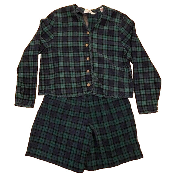 RARE VINTAGE Size Large Excellent Condition Women's Corduroy Plaid Shorts Set